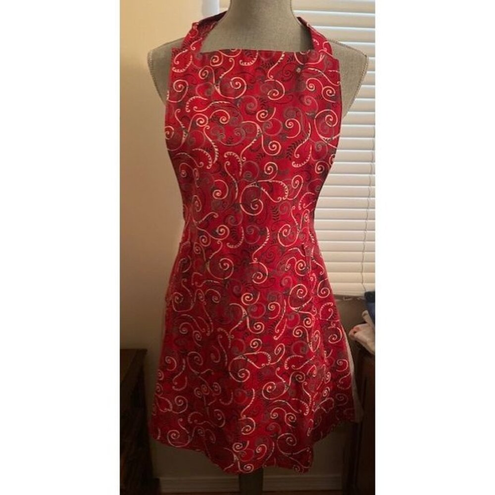 NEW HANDMADE Red/White/Grey FULL Apron with pockets